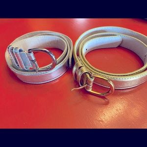 Lot of 2 Vintage Leather Metallic Belts Silver Gold Medium